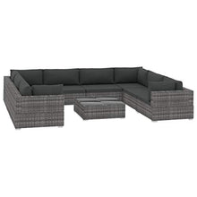 SKM Set Divani da Giardino 9 pz con Cuscini in Polyrattan Nero F