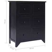 SKM Armadietto con 6 Cassetti Nero 60x30x75cm Legno di Paulownia