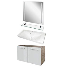 FACKELMANN - Set di mobili da bagno lucidi, 4 pezzi, con lavabo in ghisa e lavabo da 80 cm e specchio da bagno a LED