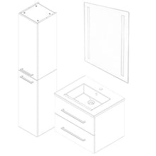 Facchellmann - Set mobili da bagno B.Perfect, 3 pezzi, con mobiletto sottolavello, con lavabo in ceramica da appendere, 60 cm e specchio da bagno a LED