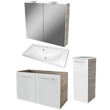 FACKELMANN - Set di mobili da bagno, 4 pezzi, profondità 35 cm, con lavabo in ghisa e lavabo 80 cm e armadietto a LED