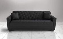Divano 3 posti nero in similpelle - 220 x 88 x 83h cm, vano contenitore, trasformabile in letto una piazza e mezza - Arredi Casa