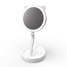 KLJHMAP Trucco LED Specchio, Wireless Carica Portatile Specchio a Tre Pieghevole Illuminante Luce Specchio Desktop Dressing Specchio