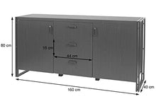 Cassettiera credenza design HWC-A27 40x160x80cm metallo MDF colore rovere