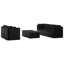 SKM Set Divani da Giardino 7 pz con Cuscini in Polyrattan Nero (79.8kg)