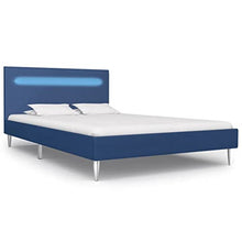 vidaXL Giroletto con Luci LED Imbottito Classico Elegante Telaio Letto Struttura in Ferro Verniciato Testata in MDF Blu in Tessuto 120x200 cm