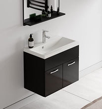 Set di mobili da bagno Montreal 02, 60 cm, con lavabo, mobile sottolavabo, specchio, colore: nero lucido