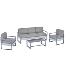 Outsunny Salotto da Giardino Set 4 Pezzi Mobile da Giardino con Tavolino, Divano 3 Posti, 2 Poltrone e Cuscini, Alluminio e Vetro Grigio