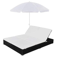 vidaXL Lettino Prendisole in Polirattan con Ombrellone Nero Sdraio Giardino