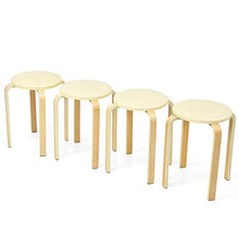 GOPLUS Sgabello tondo impilabile con custodia morbida in PU, sgabelli da bar, sedia impilabile con gambe curve di betulla, sgabelli antiscivolo impilabili, 4 sedie per casa e ufficio, Beige