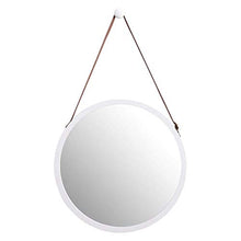 YICHOU Specchio Vanity. Specchi a Parete Rotonde appese per Bagno e Camera da Letto-Solid Bamboo e Cinturino in Pelle Regolabile (Bianco, 15 Pollici)