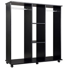 homcom Armadio con 2 Guardaroba, 5 Ripiani e 6 Ruote, in Legno e Alluminio, 120x40x128 cm, Nero