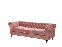 Beliani Divano a 3 Posti in Velluto Rosa Gambe Nere Moderno Chesterfield
