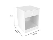 Leomark comodino classico per cameretta con cassetto e scompartimento apertoin, cassettiera per bambini in legno, colore bianco con motivo GATTI, dimensioni: 34cm x 33,5cm x 40cm (LxPxA)