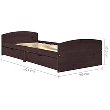 vidaXL Giroletto con 2 Cassetti Marrone Scuro Legno di Pino 90x200 cm