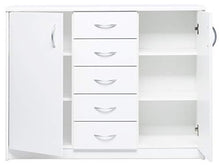 AVANTI TRENDSTORE - Comó in Legno Laminato, con 2 Ante e 5 cassetti. Dimensioni Lap 109x85x35 cm (Bianco Opaco)