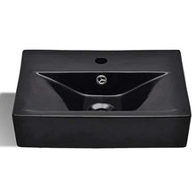Lavabo in ceramica con foro per rubinetto/troppopieno, colore: nero