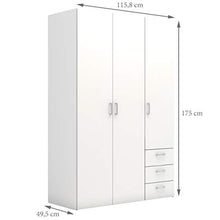 Dmora Armadio Guardaroba Ante battenti e Tre cassetti, Colore Bianco, 115 x 49 x h175 cm