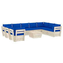 SKM Set Divani da Giardino su Pallet 10 pz con Cuscini Legno Abete (197.9kg) Blu-3634
