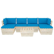 SKM Set Divani da Giardino su Pallet 7 pz con Cuscini Legno Abete (125.7kg) Blu-3580
