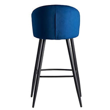 Wohnling Sgabello da bar in velluto blu con schienale, 56 x 102,5 x 52,5 cm, sgabello da cucina scandinavo, in tessuto e metallo, 110 kg, design sedia da bar, sgabello da bistrò imbottito
