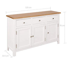 GOTOTOP Credenza in legno di quercia con 3 ante e 3 cassetti, armadio ausiliario per corridoio, soggiorno, camera da letto, 110 x 33,5 x 70 cm, marrone e bianco