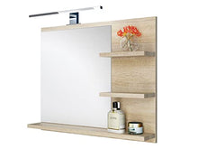 DOMTECH Specchio da bagno con ripiani e illuminazione a LED, in rovere, specchio da parete a LED