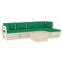 SKM Set Divani da Giardino su Pallet 6 pz con Cuscini Legno Abete (111kg) Verde-3509