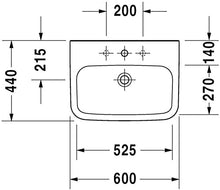Lavabo Duravit DuraStyle Med 60cm, Senza sfioratore, con Panca per Rubinetto, Senza Foro per Rubinetto, colorazione: Bianco - 2324600070