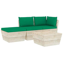 SKM Set Divani da Giardino su Pallet 4 pz con Cuscini Legno Abete (59.6kg) Verde-3437