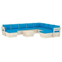 SKM Set Divani da Giardino su Pallet 11 pz con Cuscini Legno Abete (204.7kg) Blu-3688