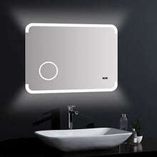 Talos Harmony - Specchio da bagno a LED, 80 x 60 cm, luce posteriore luminosa, specchio cosmetico illuminato con ingrandimento 3x, telaio in alluminio di alta qualità