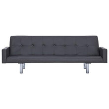 mewmewcat Divano Letto con Braccioli Grigio in Similpelle,Divano Letto 3 Posti,Divano Letto in Ecopelle Grigio Moderno