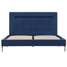 vidaXL Giroletto con Luci LED Imbottito Classico Elegante Telaio Letto Struttura in Ferro Verniciato Testata in MDF Blu in Tessuto 120x200 cm