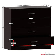 Vida Designs Nero cassettiera, 4 cassetti con Maniglie in Metallo e corridori, Sistema Unico con Guide, Camera da Letto Riano Storage Furniture