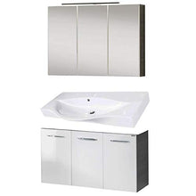 Fackelmann - Set di mobili da bagno Vadea, 3 pezzi, 90 cm, colore: Antracite e Bianco con mobiletto per lavabo, lavabo in ghisa e armadietto a LED, colore: Antracite