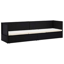 Divani da Giardino Esterno in Polyrattan con Cuscini, Divano 3 Posti, Lettino Prendisole con Cuscini in Polyrattan 200 x 60 x 58 cm, Nero