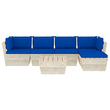 SKM Set Divani da Giardino su Pallet 6 pz con Cuscini Legno Abete (111kg) Blu-3514