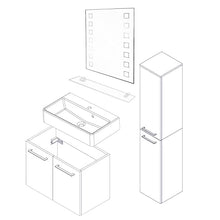 FACKELMANN - Set di mobili da bagno 5 pezzi Lima sospesi e lavabo in ceramica 60 cm e specchio da bagno a LED