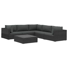 Festnight Set Divani da Giardino in Polyrattan, Set di Mobili da Giardino, Set Divano Esterno con Cuscini Nero 6 pz