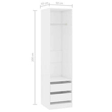 Tidyard Armadio Guardaroba da Ingresso Soggiorno, Armadio Camera da Letto, con 2 Cassetti e 1 Ampio Scomparto con Barra Appendiabiti, Bianco Lucido 50x50x200 cm