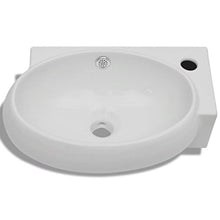 Lavabo ovale bianco lucido con un foro, in ceramica, da tavolo o da appendere alla parete, 41 x 28 x 12,5 cm