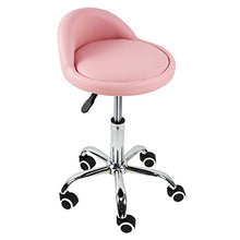 KKTONER Sgabello Rotondo in Pelle PU con Schienale Regolabile Regolabile in Altezza Sedia da Lavoro Girevole con Ruote Spa (Rosa)