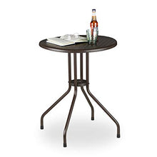 Relaxdays Tavolo Rotondo da Esterno, Aspetto Rattan, Tavolino Balcone Piccolo, Plastica e Metallo, HD: 74x60 cm, Marrone