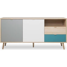 Cuba Dynamic24 - Comò in rovere chiaro con petrolio, colore: bianco e grigio Tricolor, 150 x 71 cm