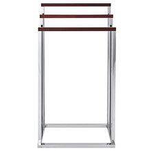Porta Salviette da Terra Acciaio Argentato Lucido e Legno Scuro 3 aste Charras