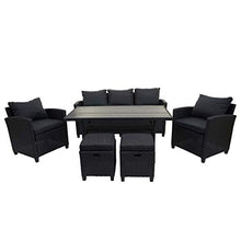 Mendler Salottino da Giardino con Tavolo e 2X Pouf HWC-E95 polyrattan Nero Cuscini Antracite