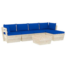 SKM Set Divani da Giardino su Pallet 6 pz con Cuscini Legno Abete (111kg) Blu-3514