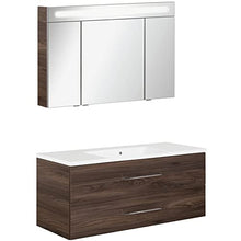 FACKELMANN B.Clever - Set di mobili da bagno, 2 pezzi, 120 cm, con lavabo in marmo e armadietto a specchio a LED