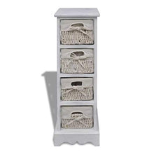 Cikonielf Comóda - Cassettiera in legno, comodino con 4 cestini, Coloree: bianco, 74 x 25 x 28 cm